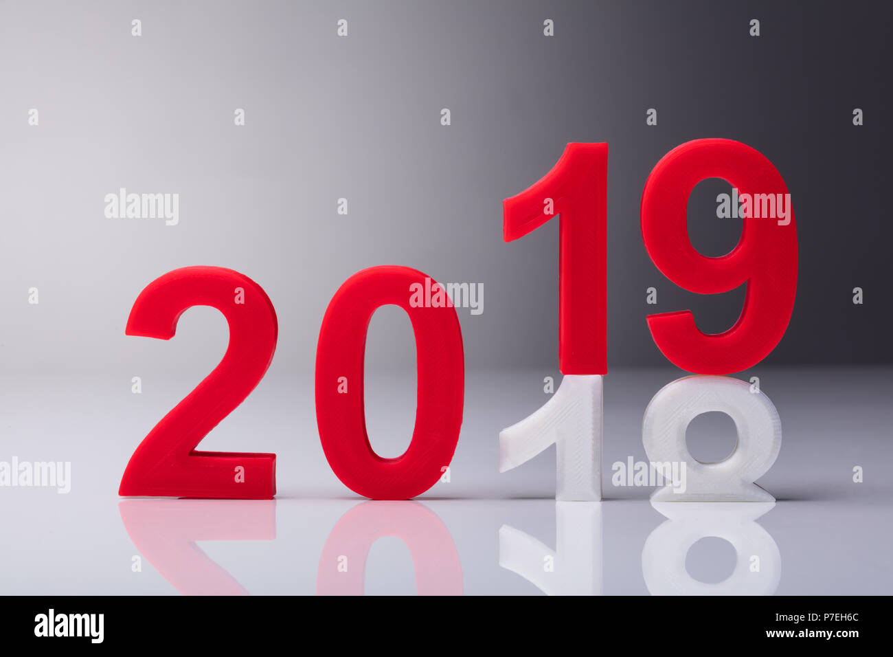 Year 2019 Replaced With Old Year 2018 Over Reflective Background Stock ...