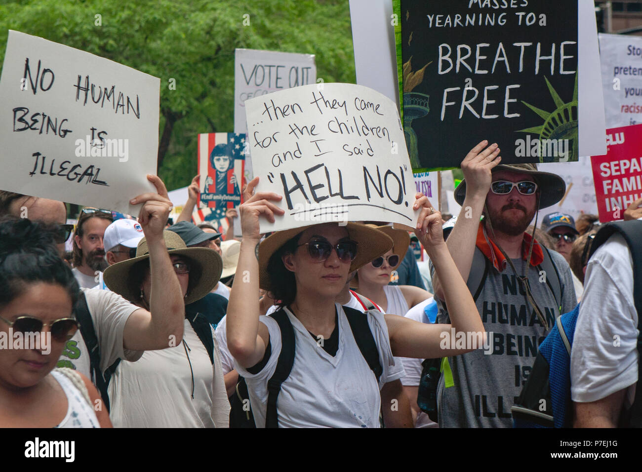 CHICAGO, ILLINOIS USA - JUNE 30, 2018: Demonstrators at the Families Belong Together rally protest the plight of separated migrant children. Stock Photo