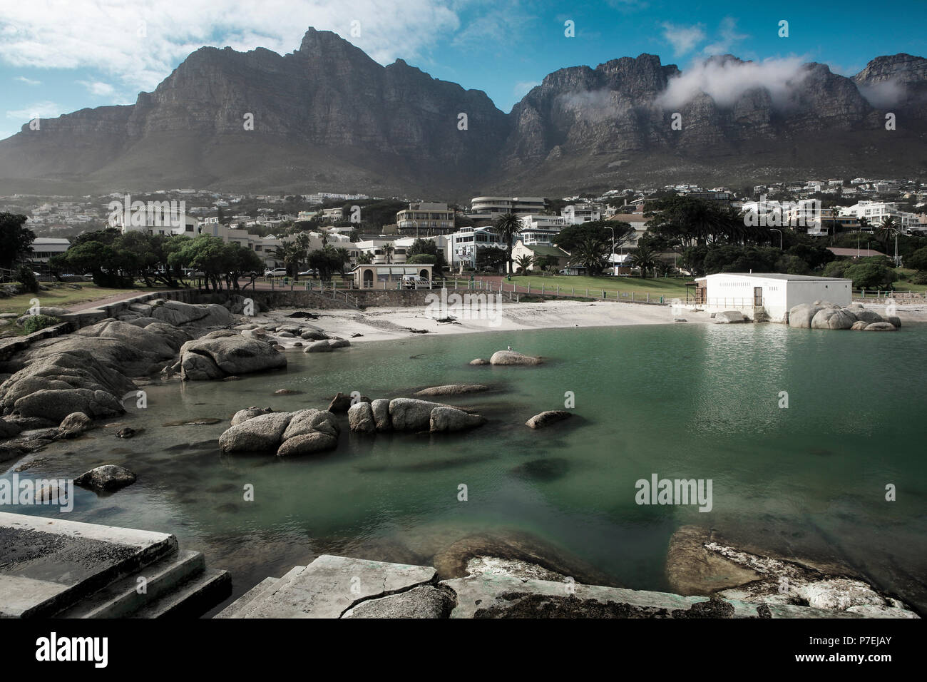 Camps Bay tidal pool and beach in Cape Town, South Africa Stock Photo