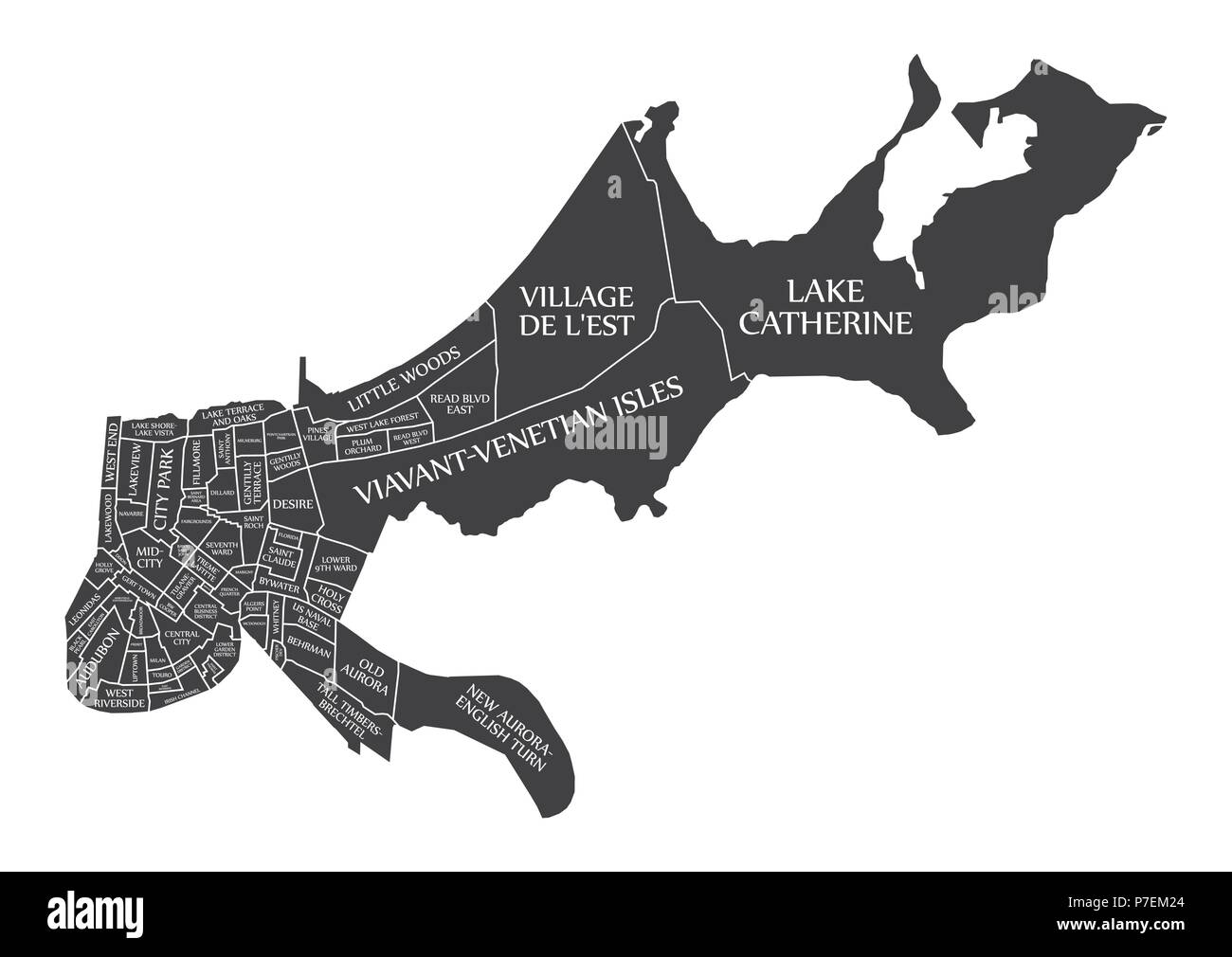 New Orleans Louisiana City Map Usa Labelled Black Illustration Stock Vector  Image & Art - Alamy