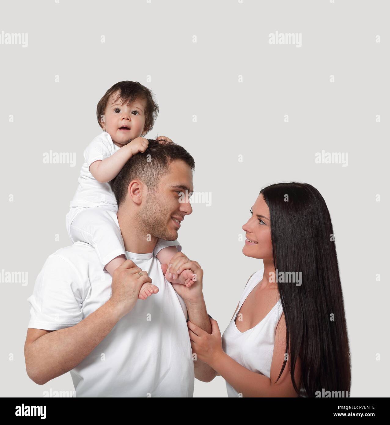 A happy family on white background Stock Photo - Alamy