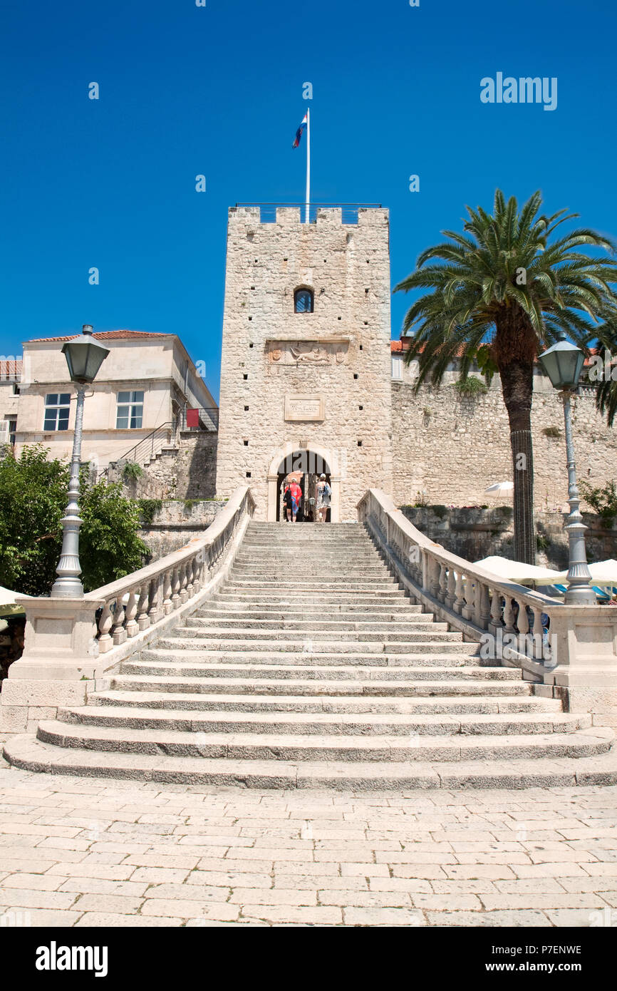Gate tower Big Revelin in Korcula, Croatia Stock Photo