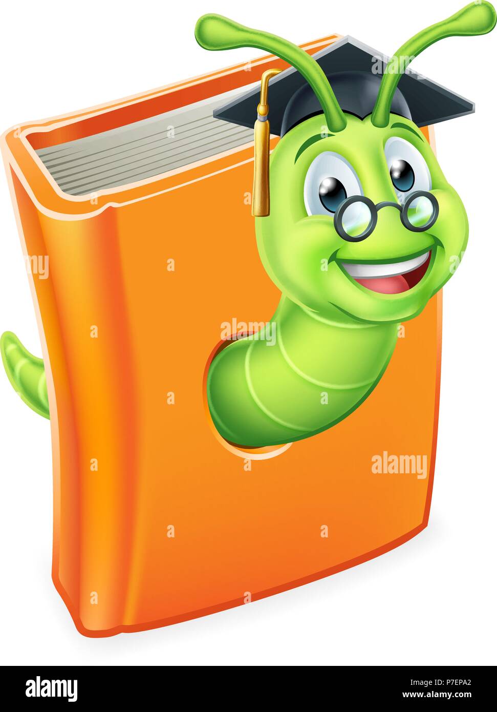 Graduate Worm Bookworm Caterpillar in Book Stock Vector