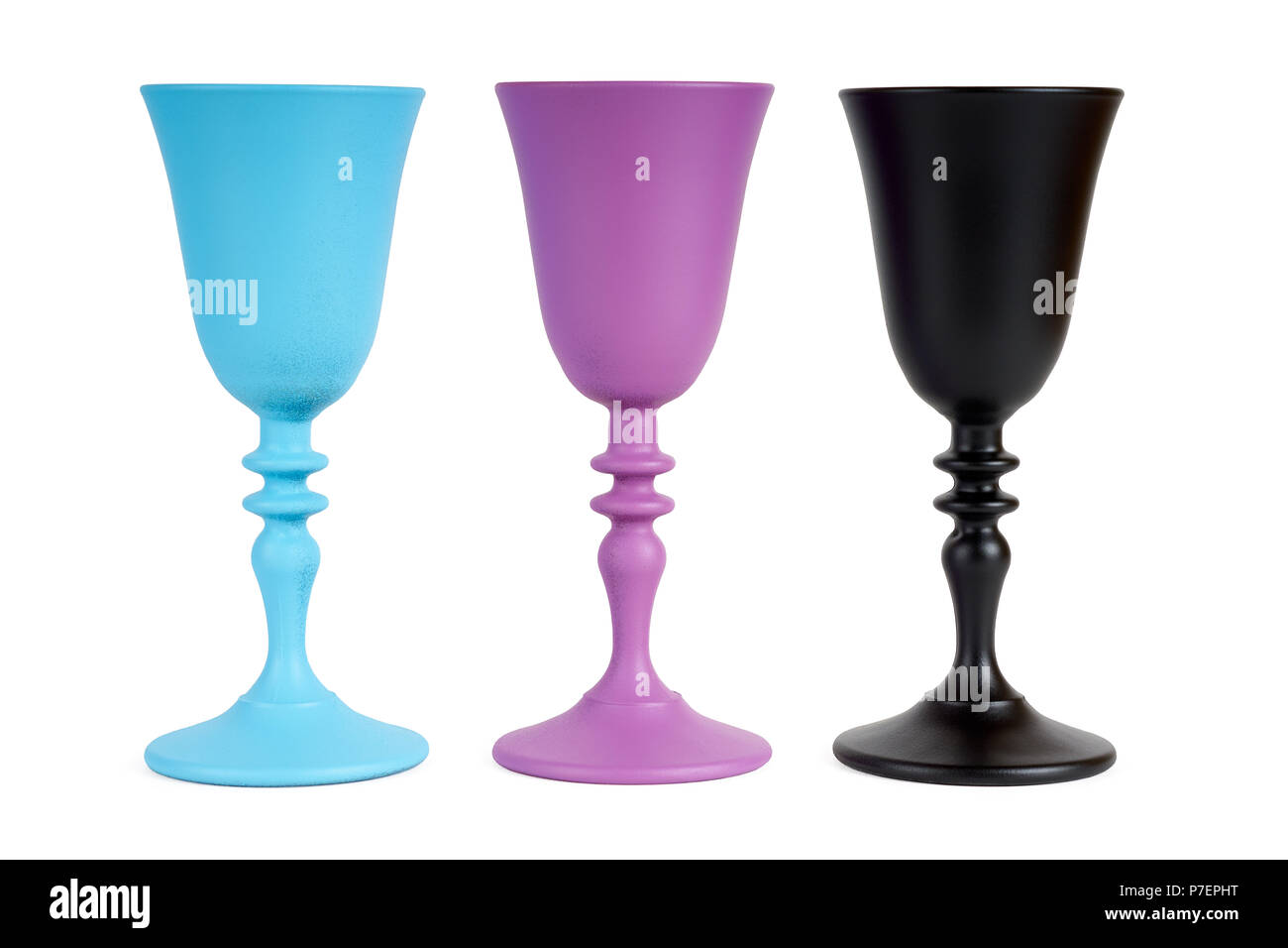 Three painted wine glasses isolated on white background Stock Photo