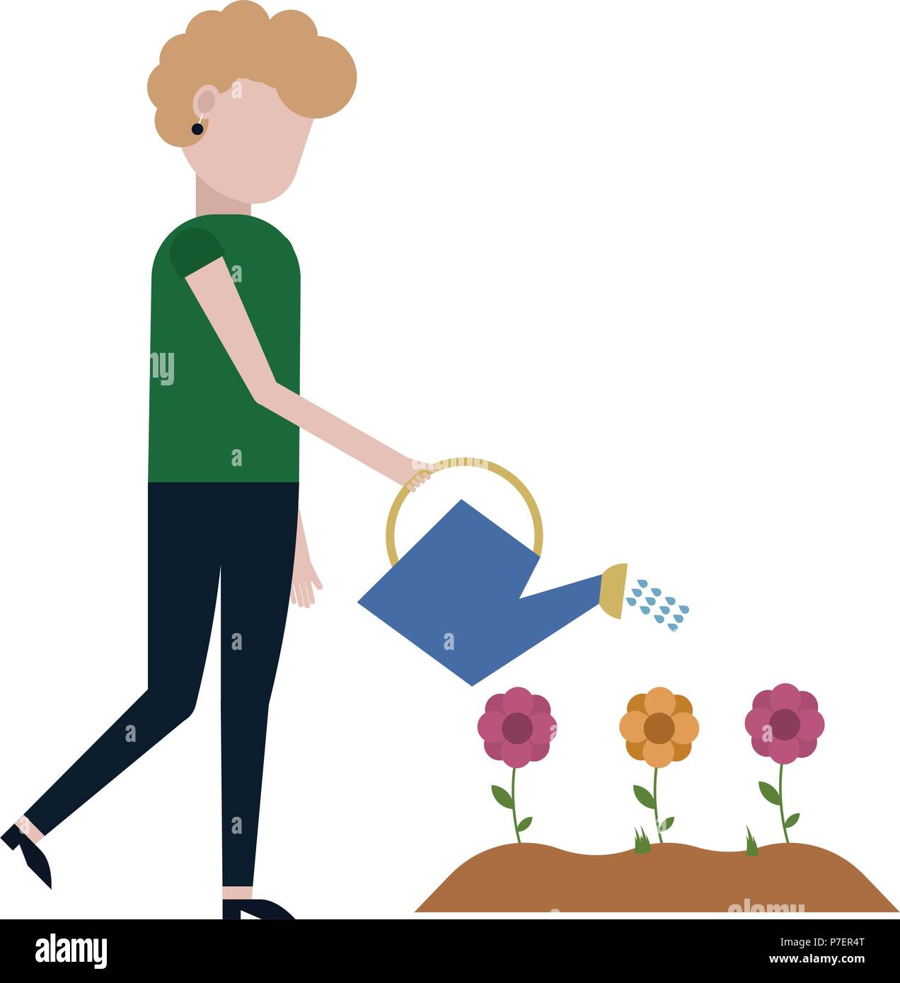 Girl Watering Flowers Vector Illustration On White Background Stock Vector Image And Art Alamy