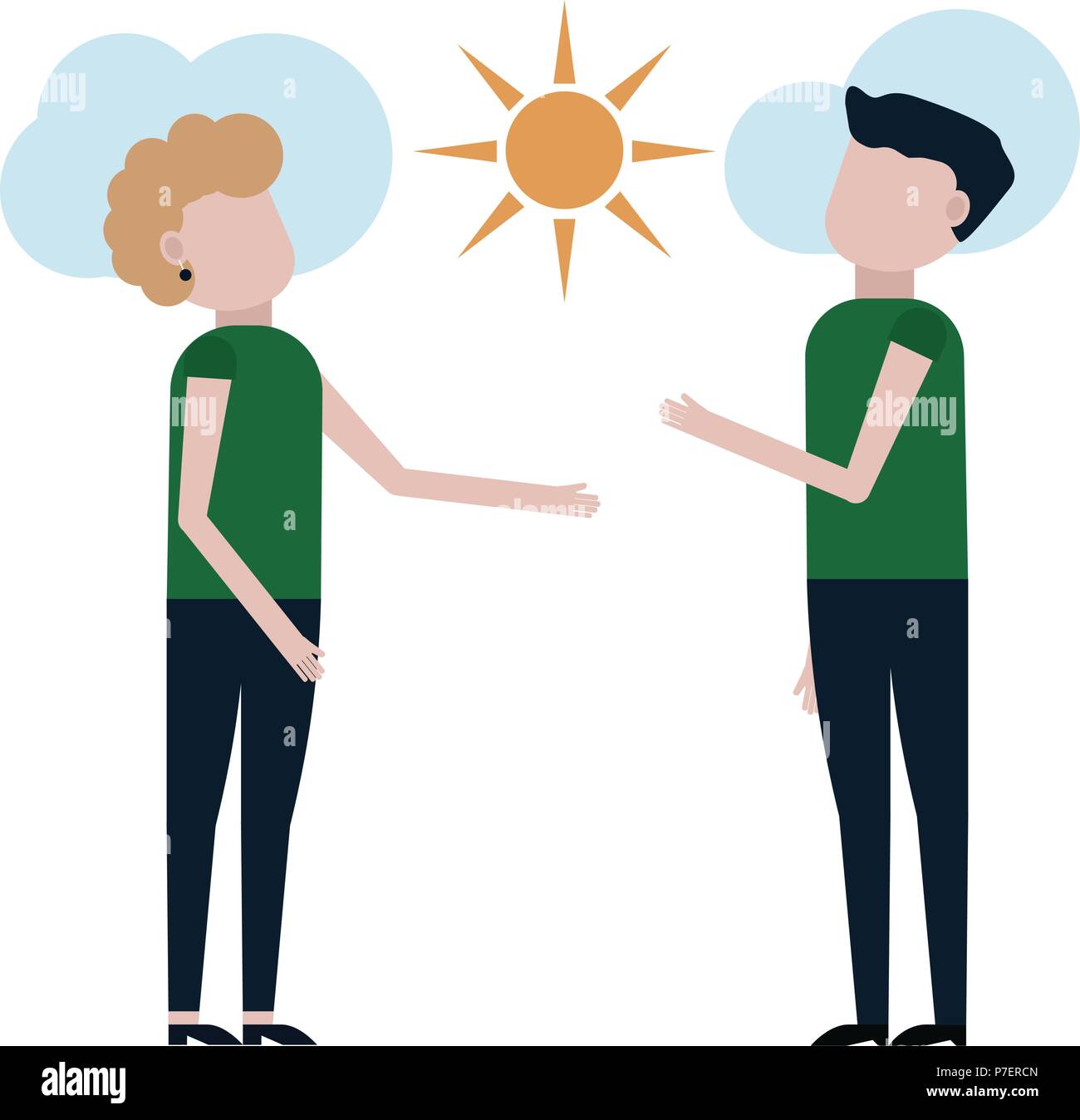 A guy and a girl are admiring the sunny day vector illustration on white background Stock Vector