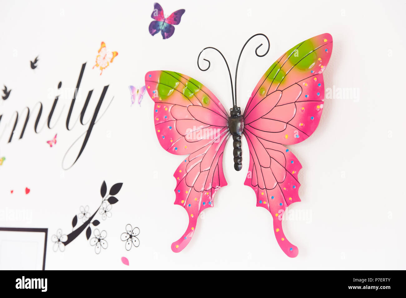 Pink Butterfly Hanging Wall Decoration for Girl Room Stock Photo