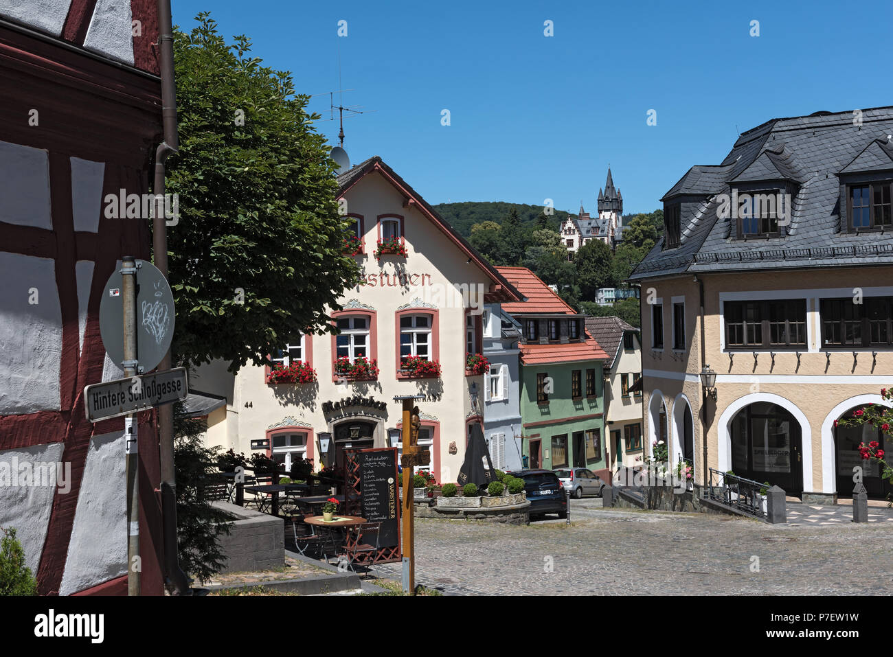small square with old houses at Konigstein old town, Hesse, Germany Stock Photo