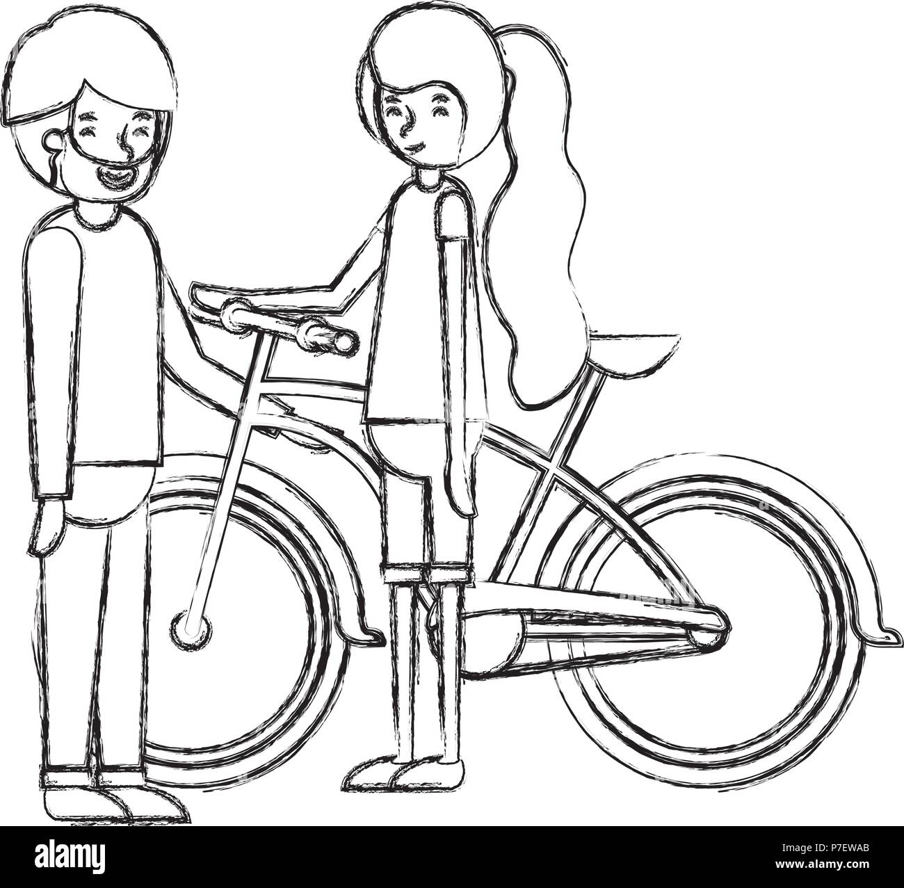 young couple with bicycle avatars characters Stock Vector Image & Art ...