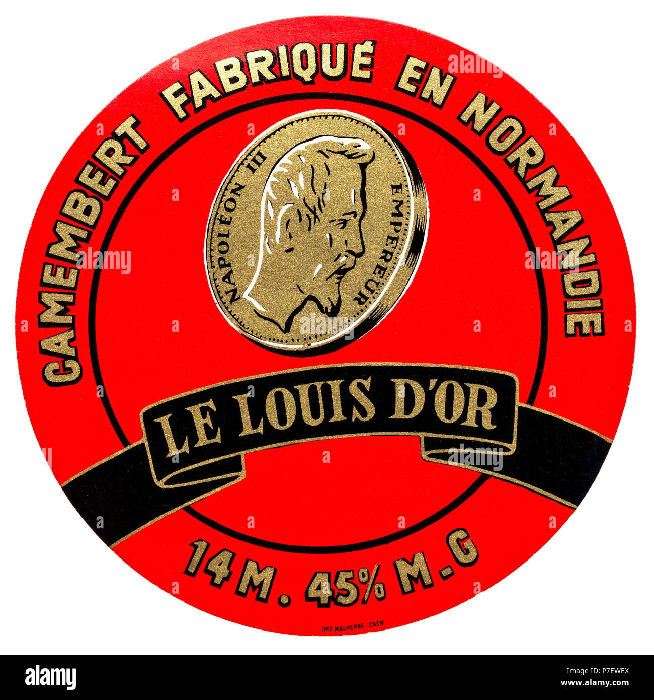 French Camembert cheese box-top label. Stock Photo