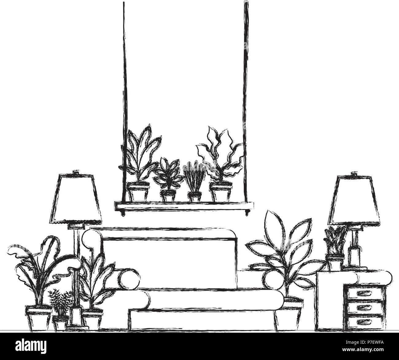 living room with houseplants scene Stock Vector Image & Art - Alamy