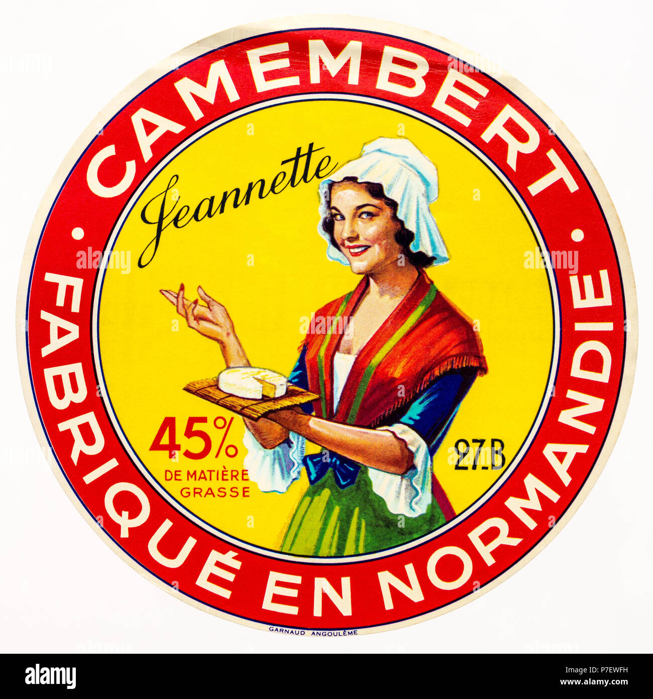 French Camembert cheese box-top label. Stock Photo