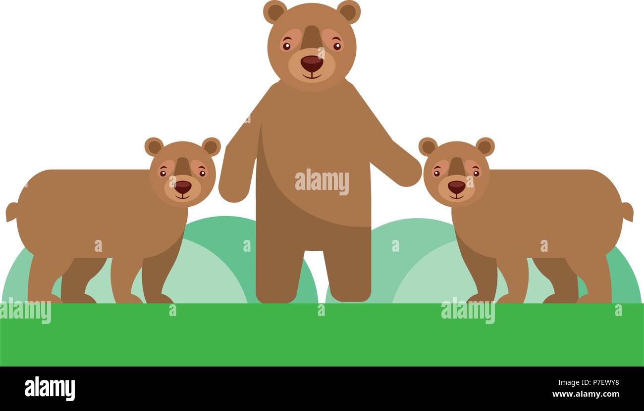 cute family grizzly bears in forest vector illustration Stock Vector ...