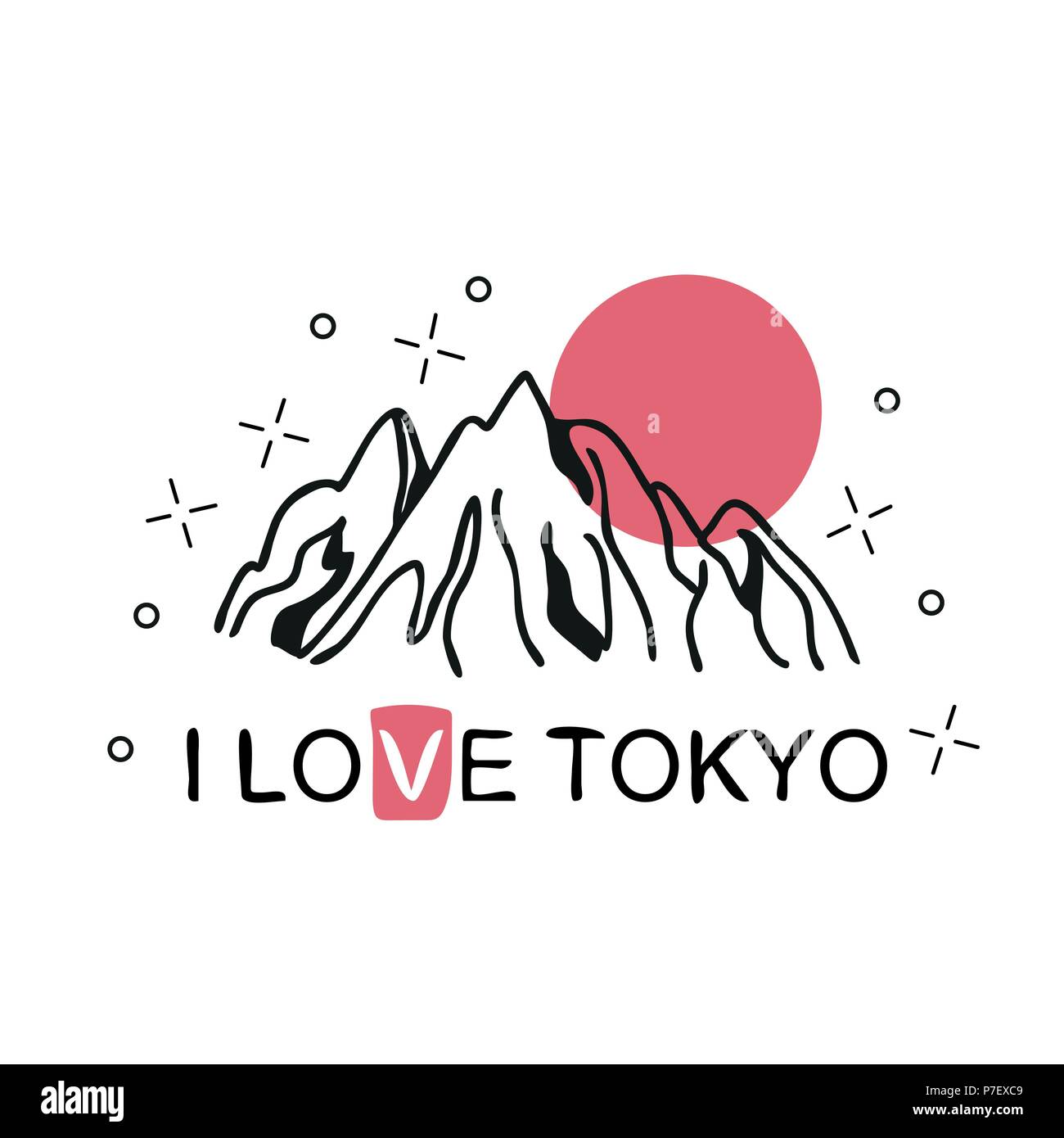 Vector illustration on the theme of Japan, Tokyo for t-shirt with mountain ridge Stock Vector