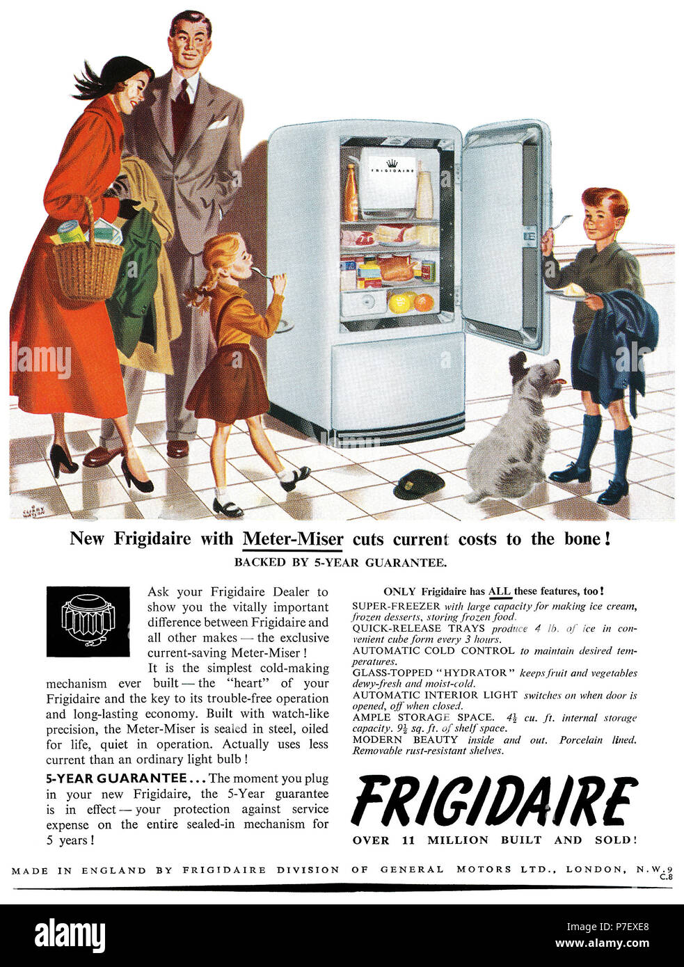 1950 British advertisement for Frigidaire, illustrated by Charles 'Clixby' Watson. Stock Photo