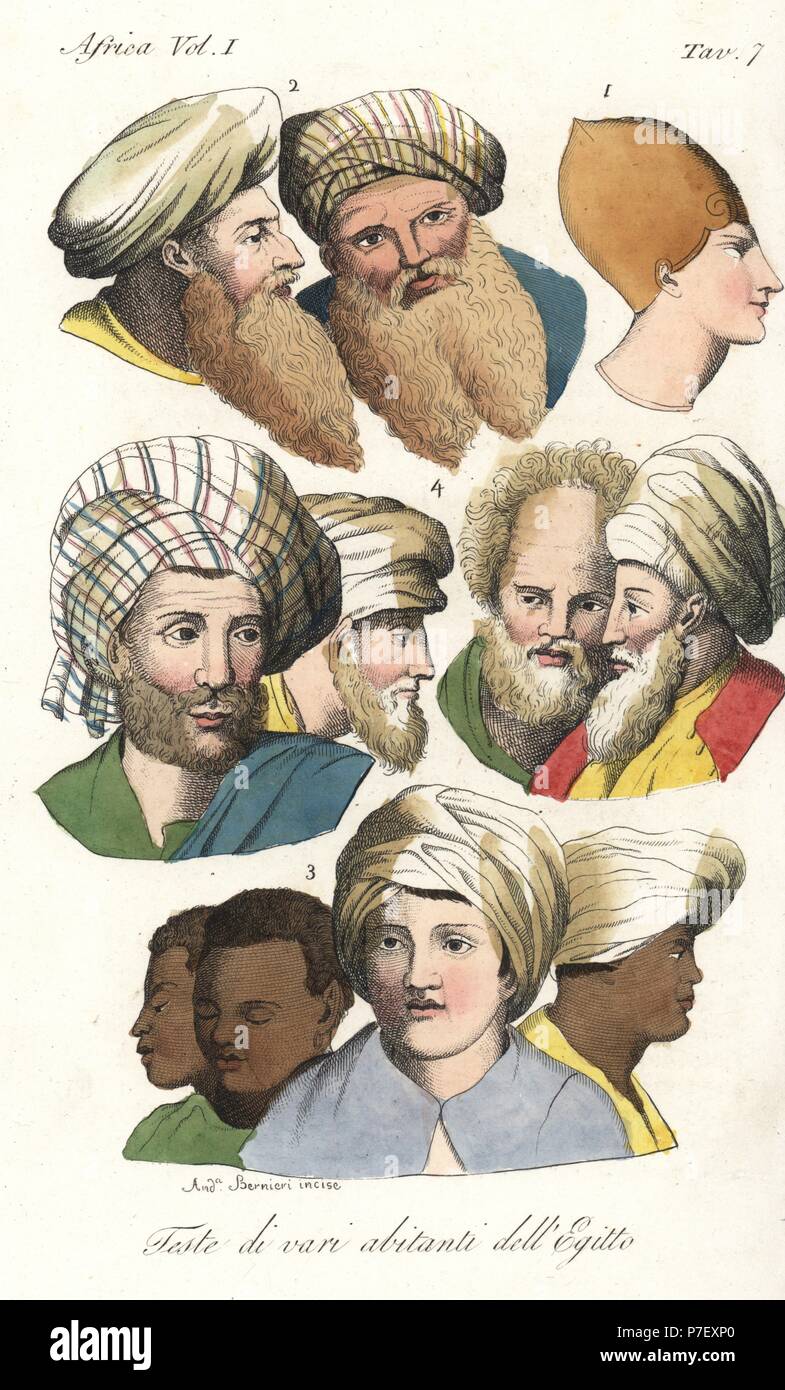 Heads of various natives of Egypt, ancient Egyptian 1, copts 2, mamluks