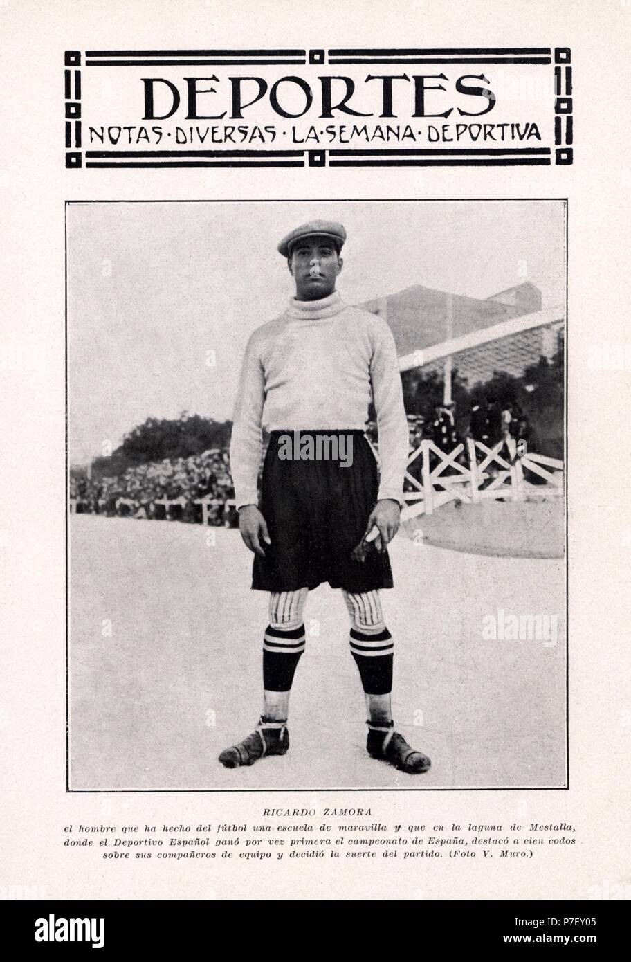 Ricardo Zamora Martínez (1901-1978), futbolista catalán. Fotografía publicada en La Semana Deportiva en 1929. Stock Photo