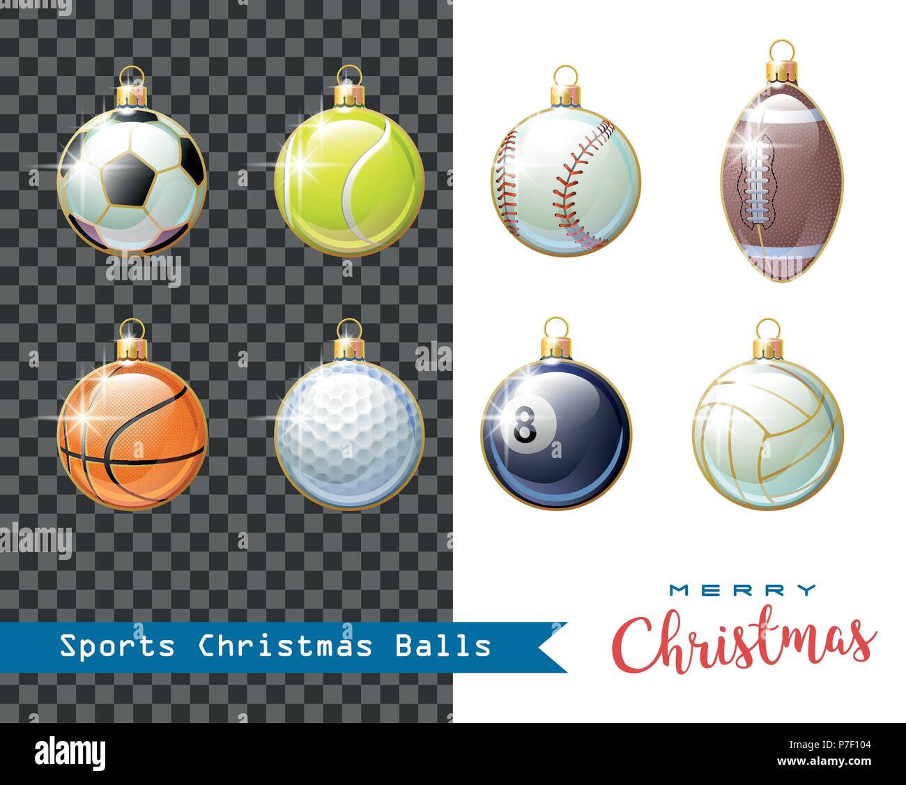 Merry Christmas. Collection of different Sports Christmas balls for your creative works. Vector illustration. Stock Vector