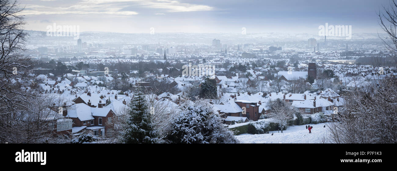 Winter view over Belfast after heavy snow fall, Northern Ireland Stock