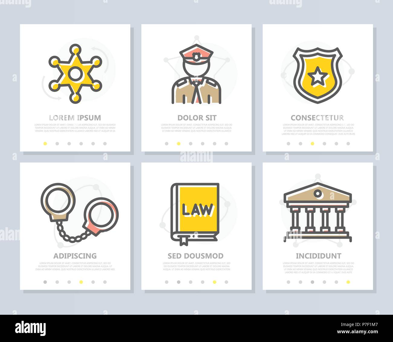 Set of vector crime, law, police and justice colored elements ...