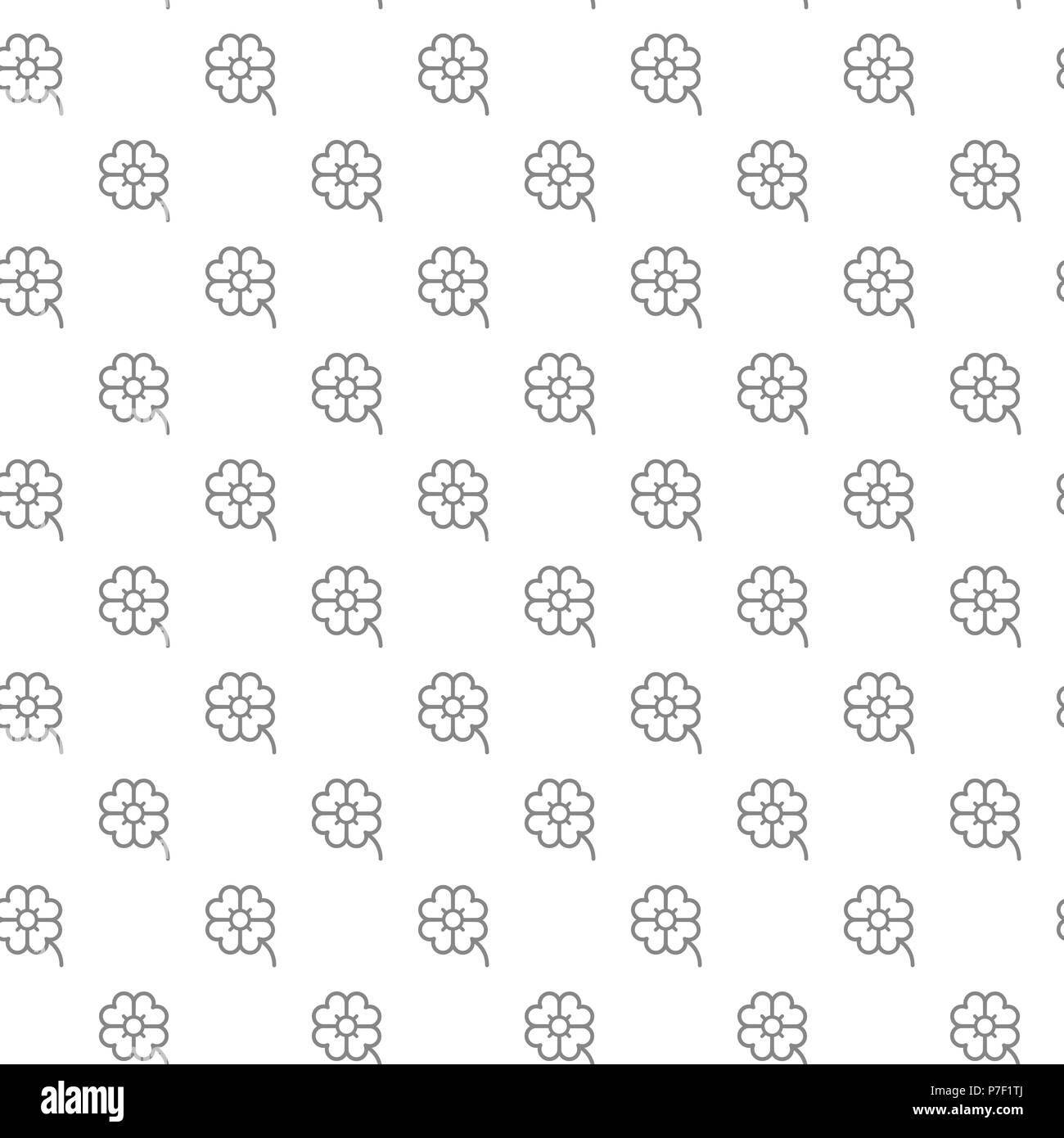 Simple four leaf clover seamless pattern with various icons and symbols on white background flat vector illustration Stock Vector