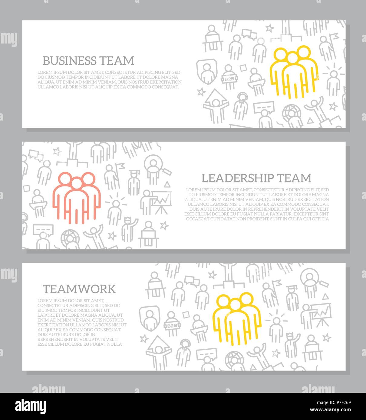 Set of vector human resources and business organization management horizontal banners with icon pattern. Vector illustration Stock Vector