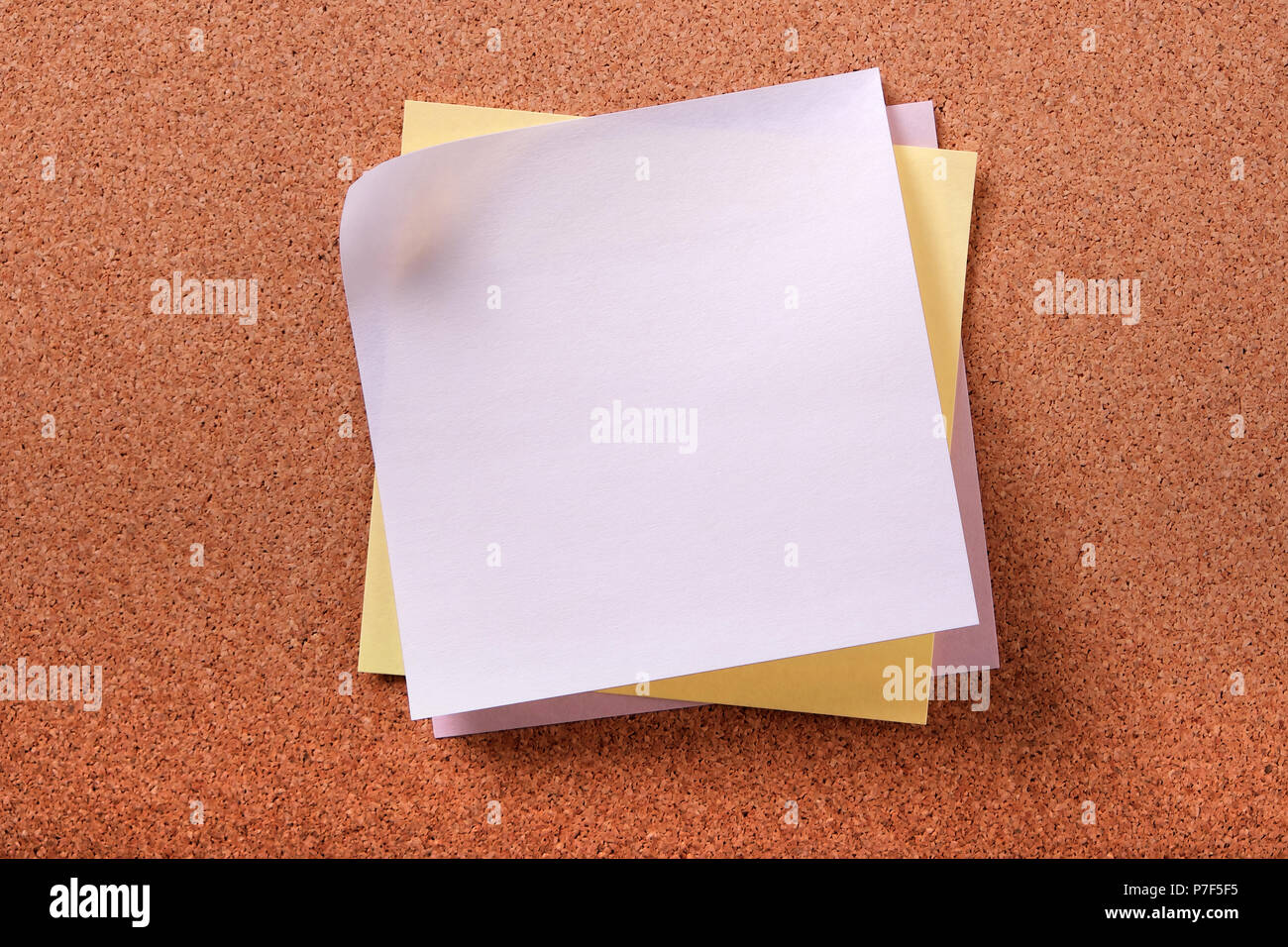 Various colors several sticky post notes on cork background Stock Photo