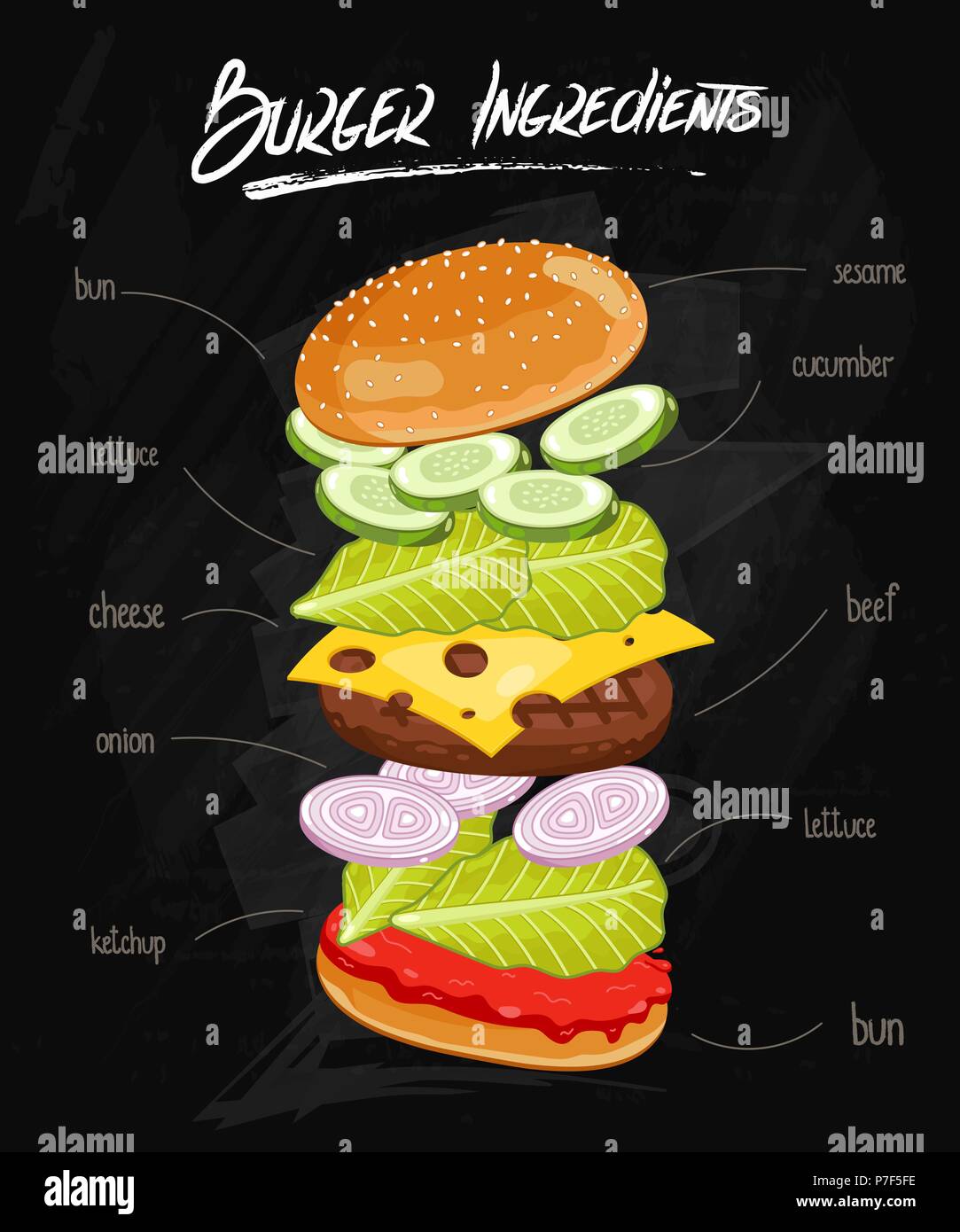 Burger Ingredients on Chalkboard Stock Vector Image & Art Alamy