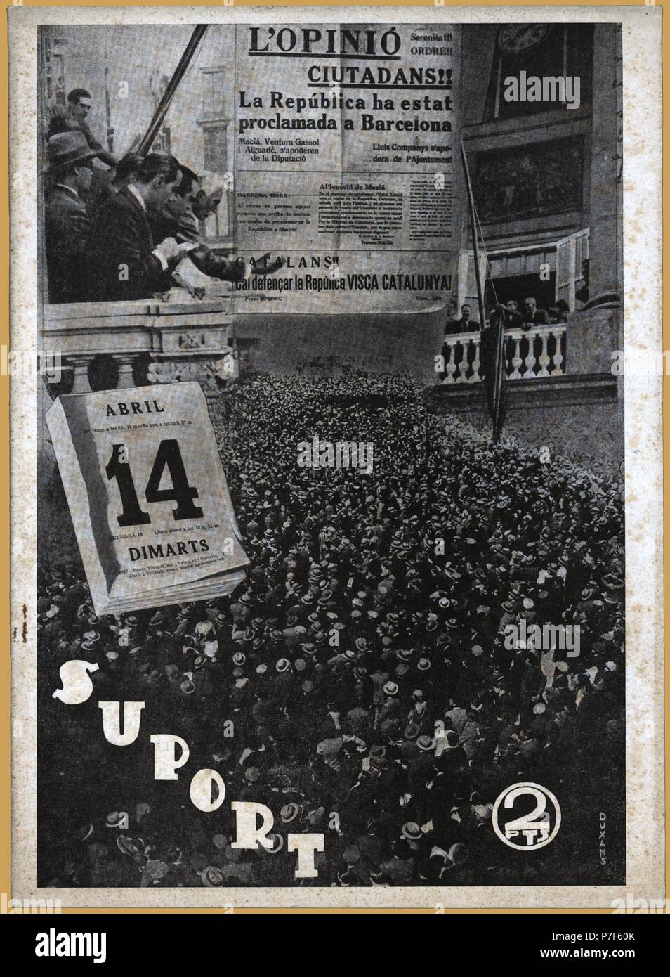 Portada de la revista SUPORT, editada por 'Socors Roig de Catalunya' en Barcelona. Abril de 1938. Stock Photo