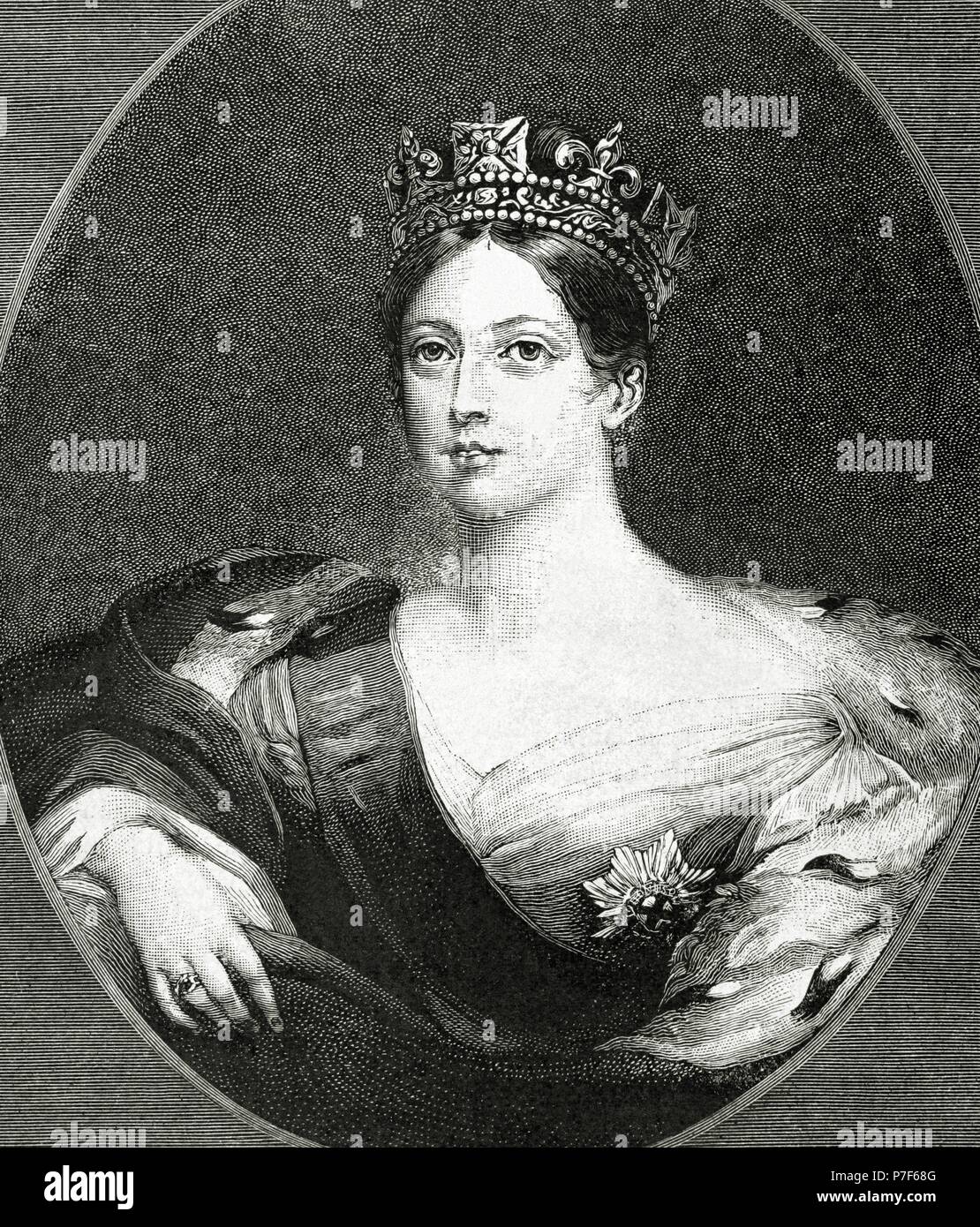 Queen Victoria (1819-1901). Queen of the United Kingdom of Great Britain and Ireland and Empress of India. Engraving in the Almanac of The Illustration, 1888. Stock Photo