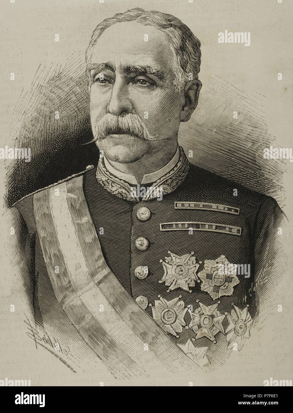 Miguel de la Vega Inclan (1820-1884). Spanish military, governor of Puerto Rico. Portrait. Engraving by Arturo Carretero (1852-1903). 'La Ilustracio n Espan ola y Americana', 1884. Stock Photo