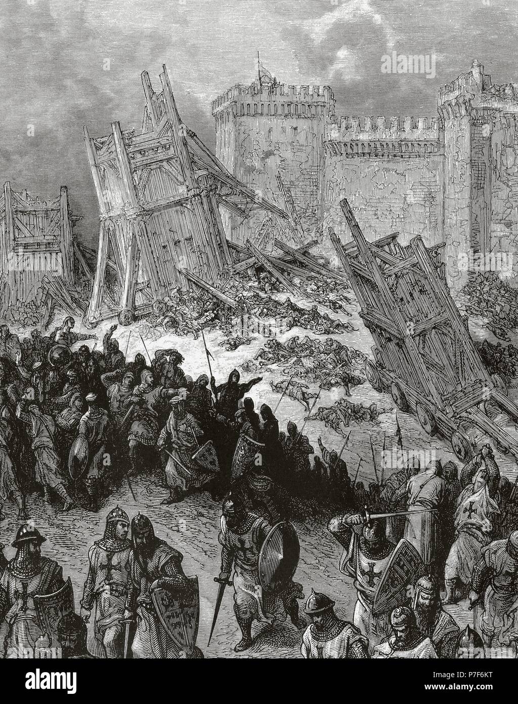 First Crusade (1096-1099). The siege of Antioch. It took place from 21 october, 1097 to 2 June, 1098. Engraving by Gustave Dore (1832-1883). Stock Photo