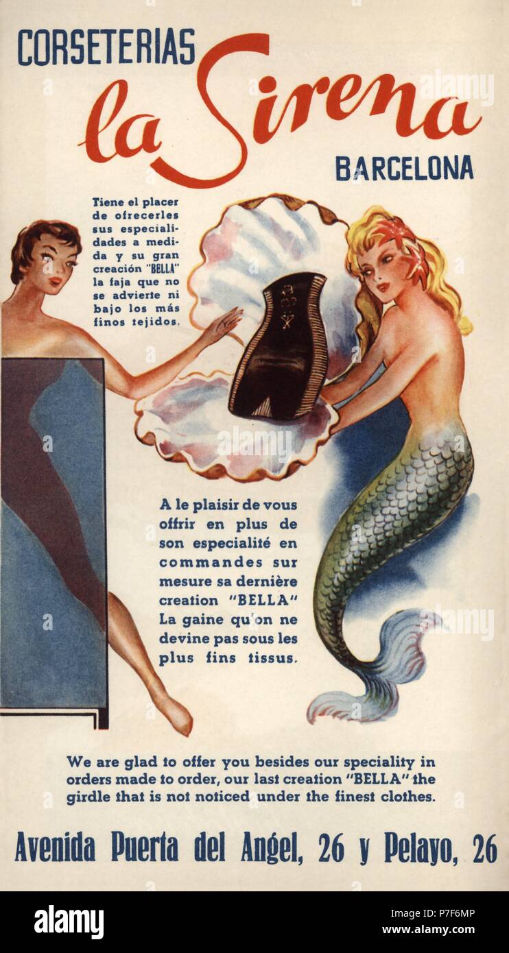 Publicidad. Corseterías La Sirena. Barcelona, año 1956 Stock Photo - Alamy