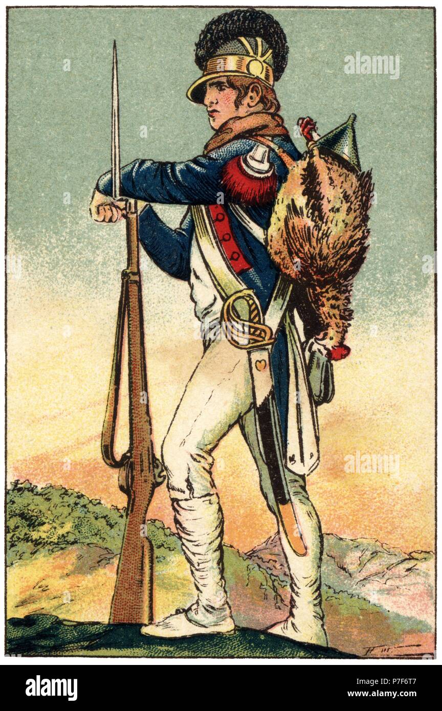 Uniforme de soldado de infantería de la república francesa en el siglo XIX.  Cromo de Chocolates Juncosa. Años 1920 Stock Photo - Alamy