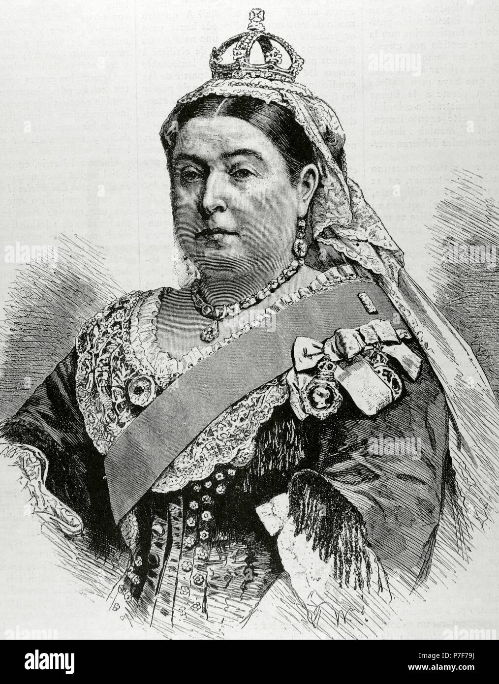 Victoria I (1819-1901). Queen of the United Kingdom of Great Britain and Ireland (1837-1901) and Empress of India (1876-1901). Portrait. Engraving. 'La Ilustracion', 1887. Stock Photo