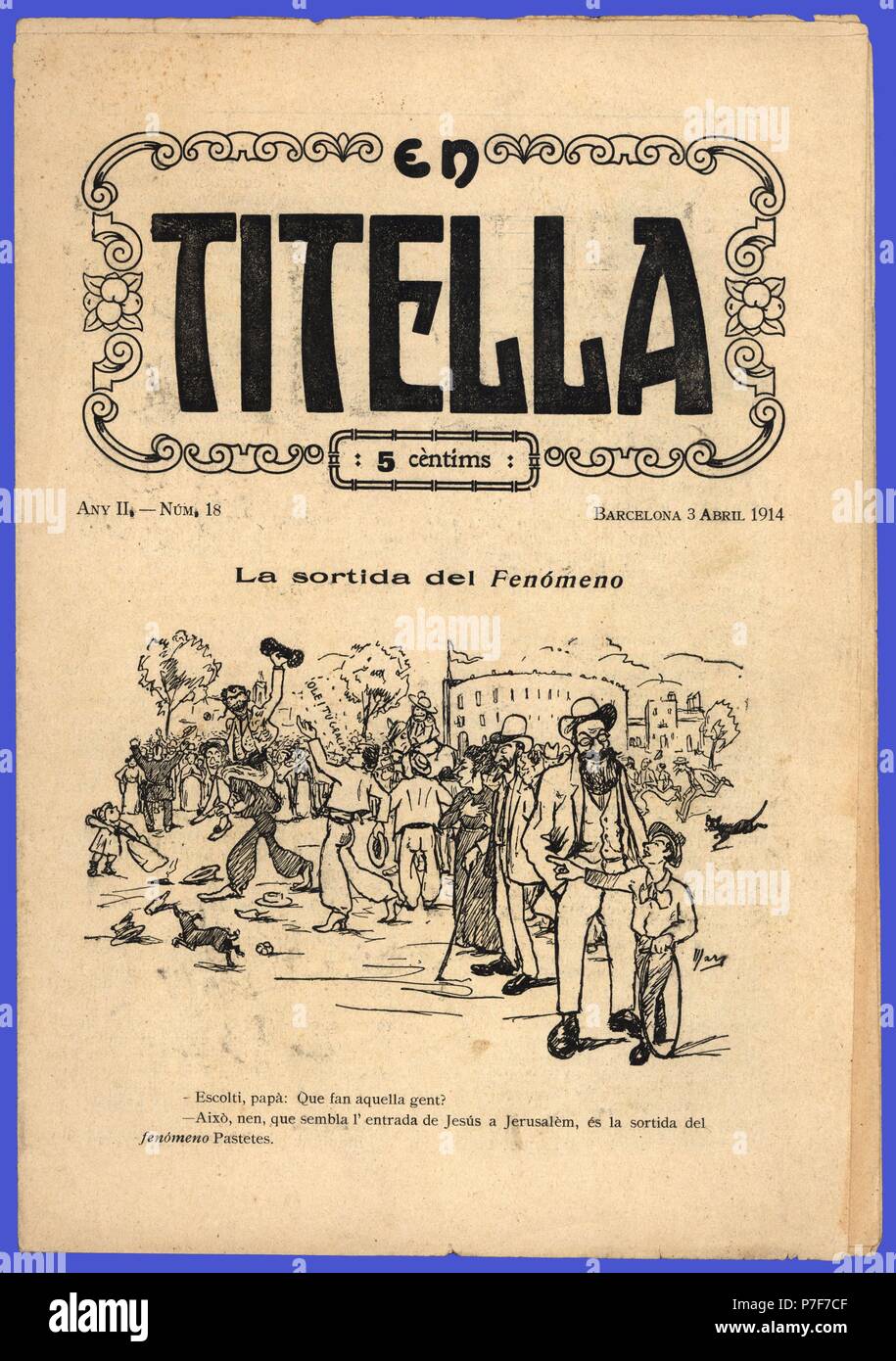 Portada de la revista de humor En Titella. Barcelona, abril de 1914. Crítica satírica del mundo del toreo. Stock Photo
