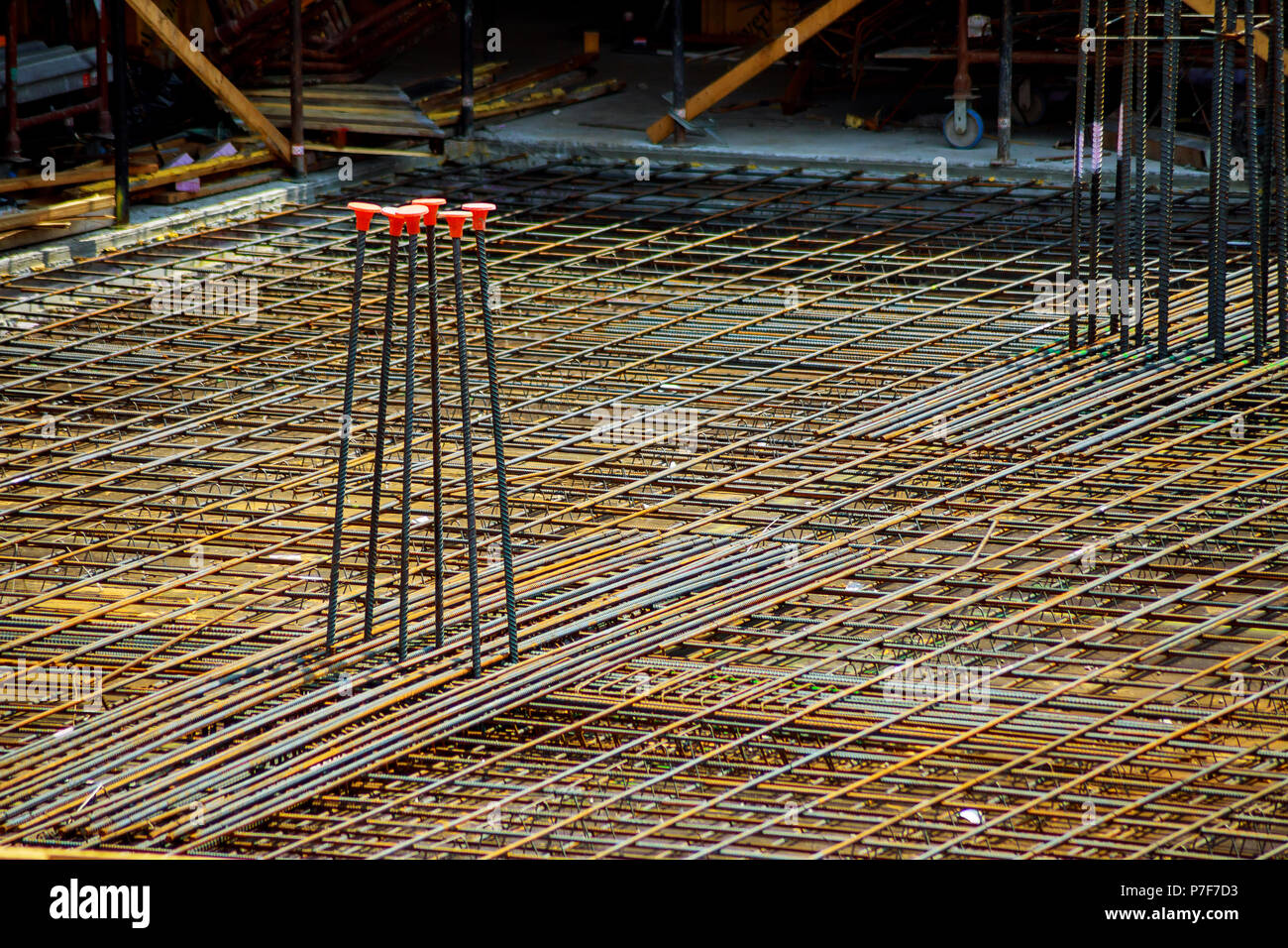 view of reinforcement of concrete with metal rods connected by wire.  Preparation for pouring crutches preparing for building house Stock Photo -  Alamy