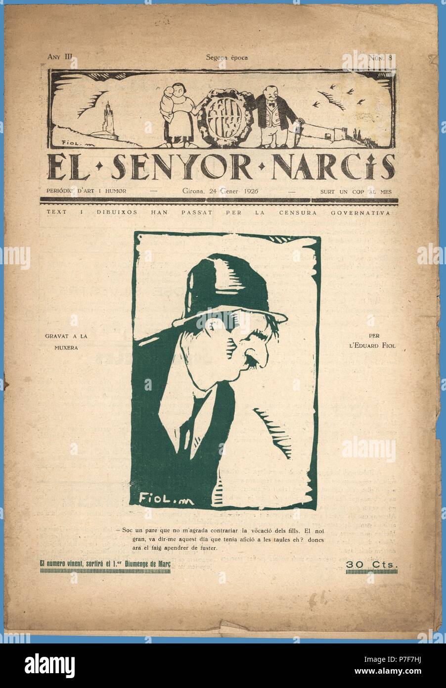 Portada de la revista de arte y humor El Senyor Narcís, editada en Girona, enero de 1926. Stock Photo