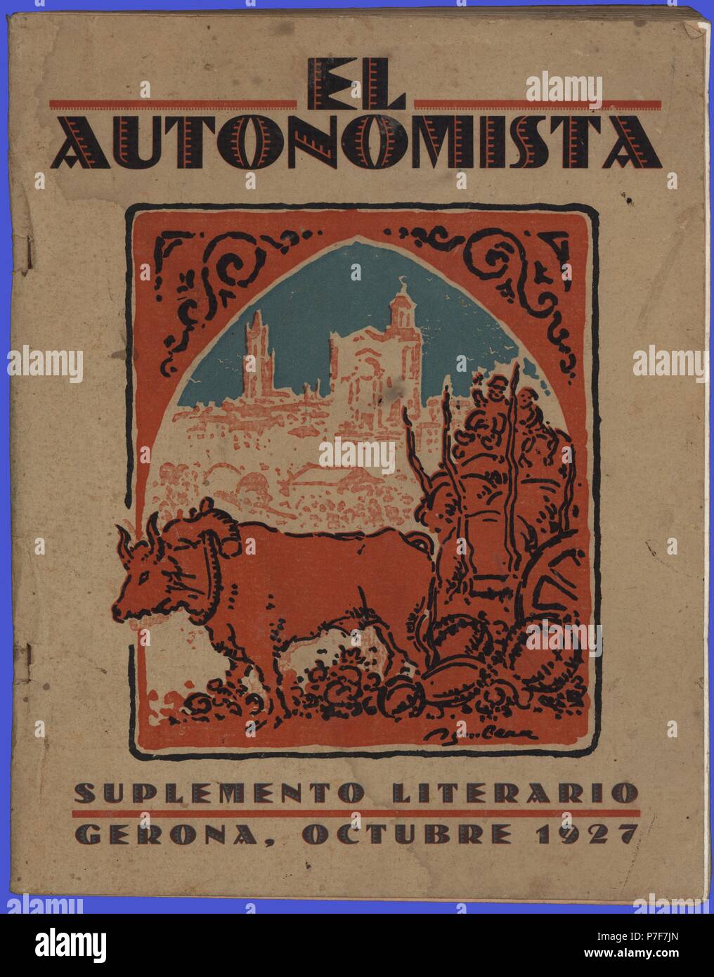 Portada del suplemento literario de la revista El Autonomista, editada en Girona, octubre de 1927. Stock Photo