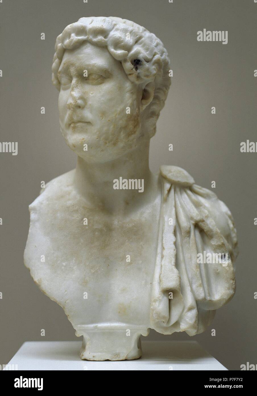 Hadrian (76-138). Roman emperor from 117-138. Bust. From Milrreo Estoi, Faro, Portugal. Infante Dom Henrique Archaeological Museum. Faro. Portugal. Stock Photo