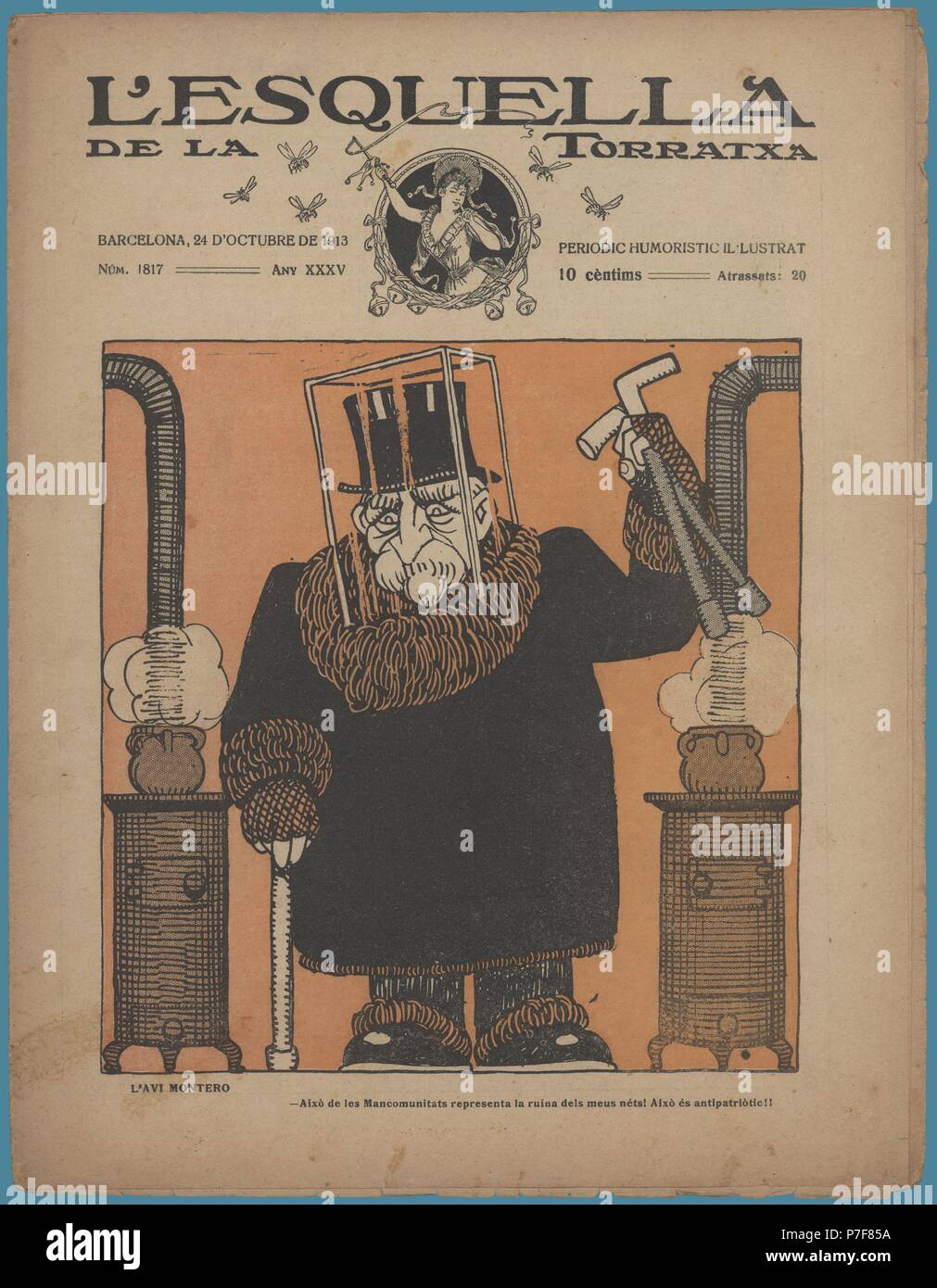 Portada de la revista satírica La Esquella de la Torratxa, editada en Barcelona, octubre de 1913. Stock Photo