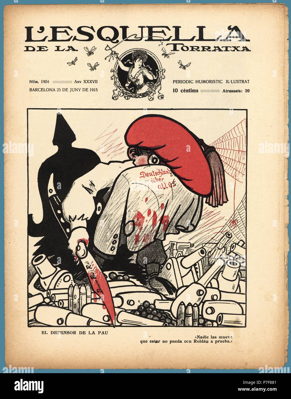 Portada de la revista satírica La Esquella de la Torratxa, editada en Barcelona, junio de 1915. Stock Photo
