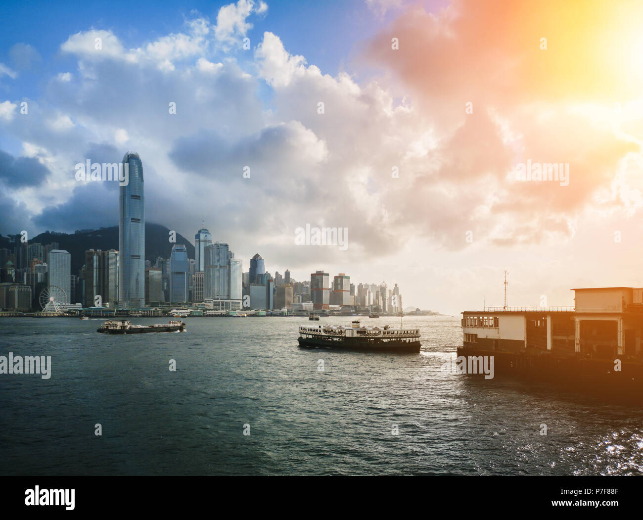 hong kong harbour view with sunlight Stock Photo - Alamy