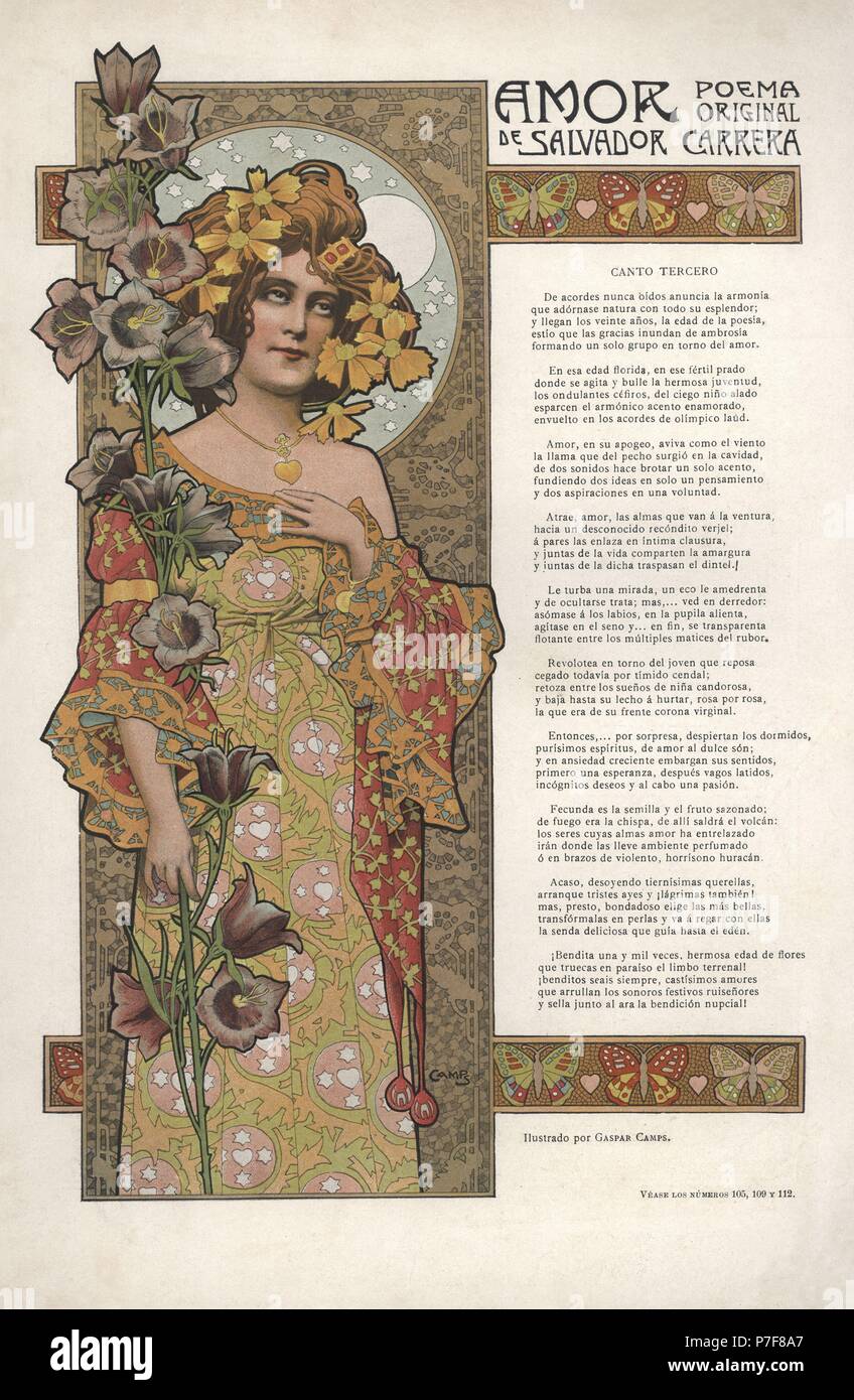 El amor, poema original de Salvador Carrera, publicado en la revist  modernista Album-Salón de enero de 1900 Stock Photo - Alamy