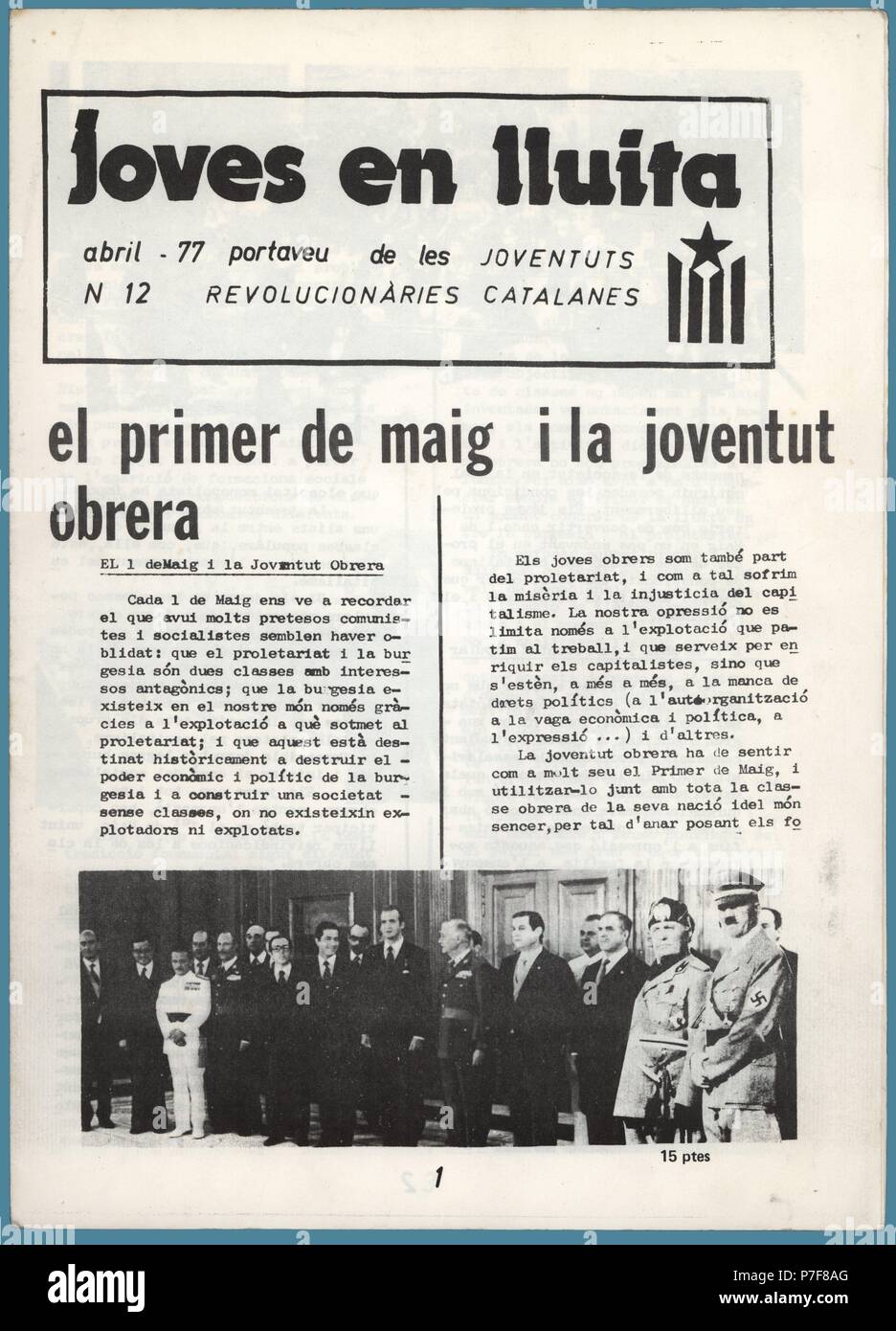 Portada de la revista clandestina Joves en lluita, portavoz de las Joventuts Revolucionàries Catalanes, editada en Barcelona, abril de 1977. Stock Photo