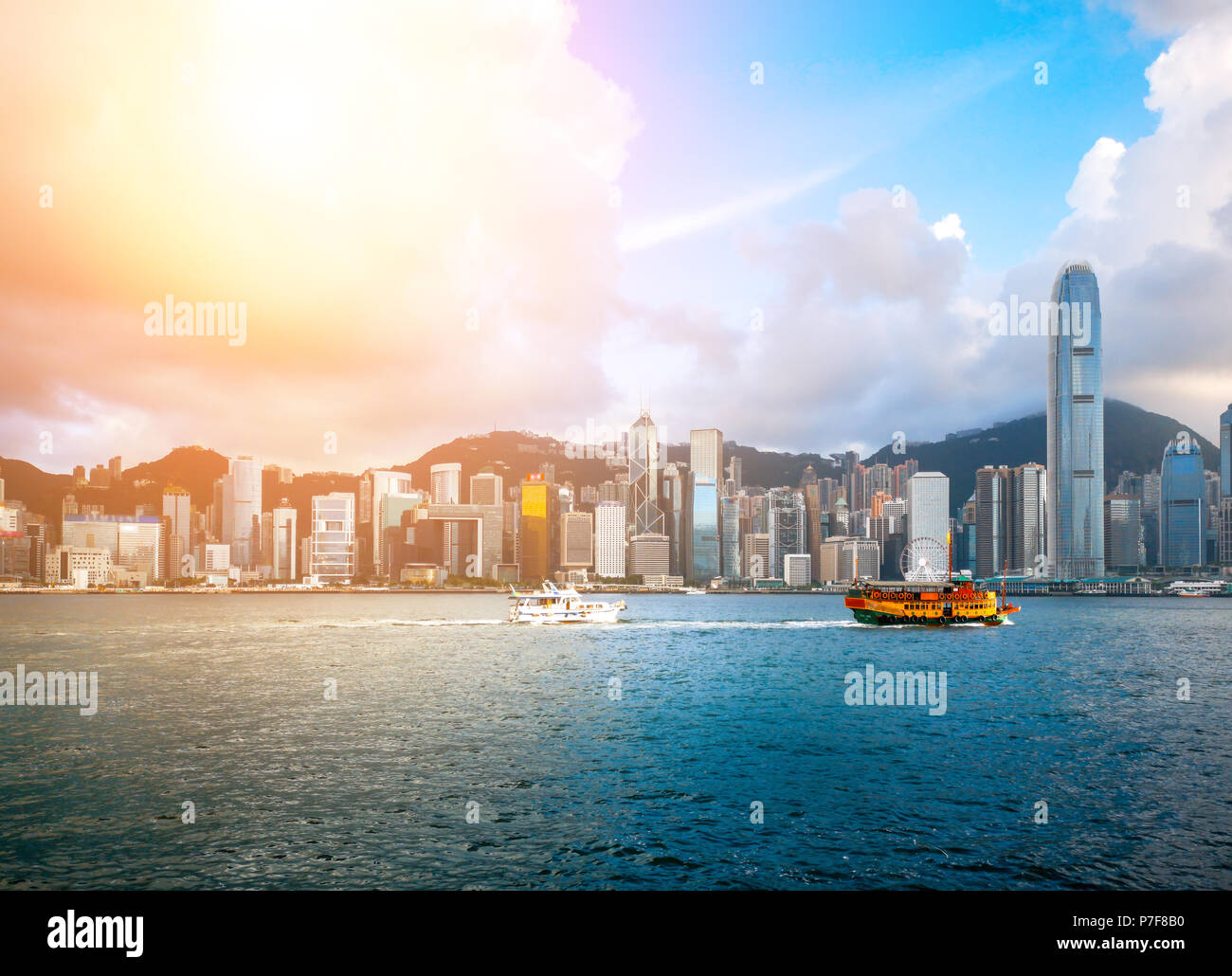 hong kong harbour view with sunlight Stock Photo - Alamy