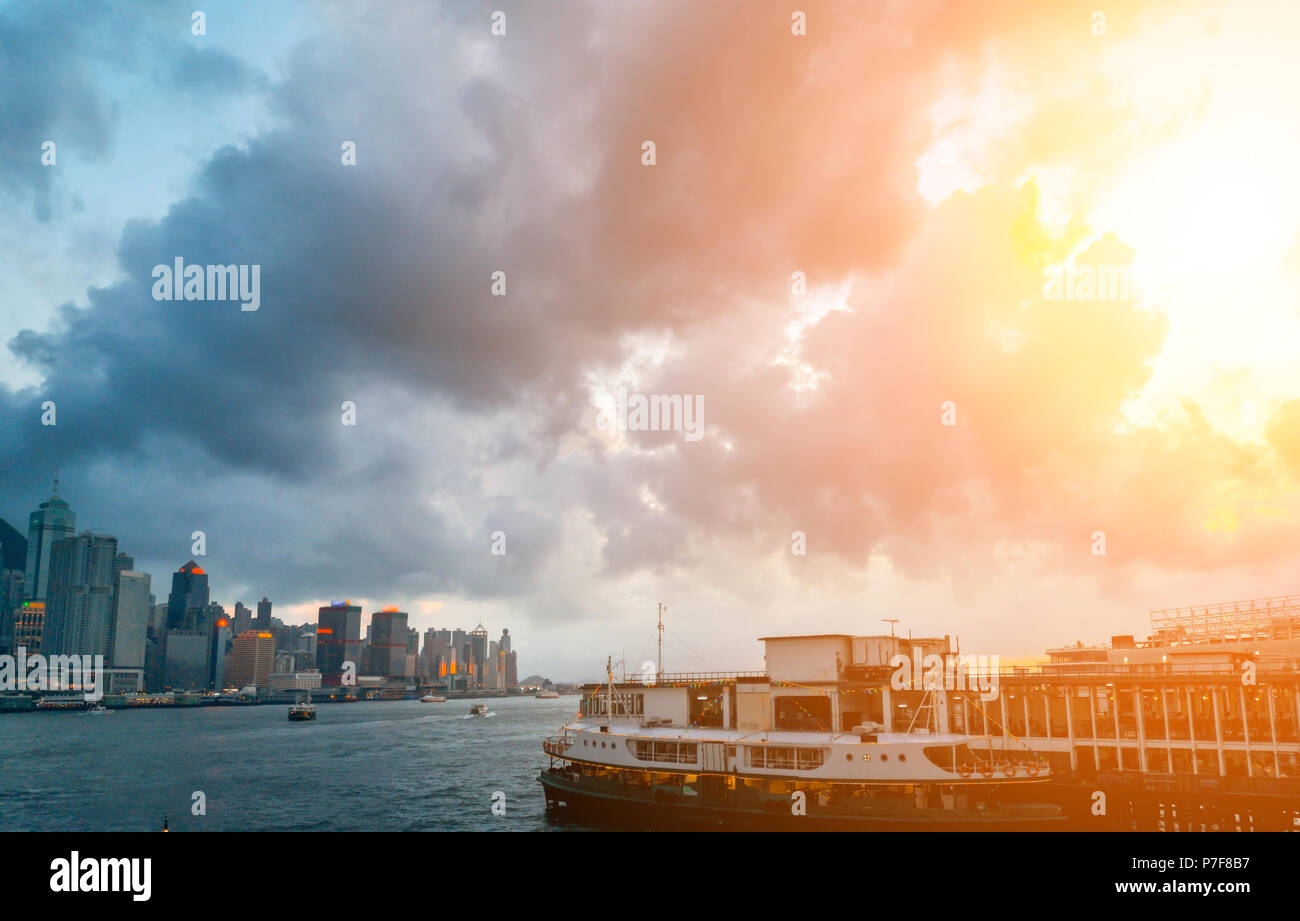 hong kong harbour view with sunlight Stock Photo - Alamy