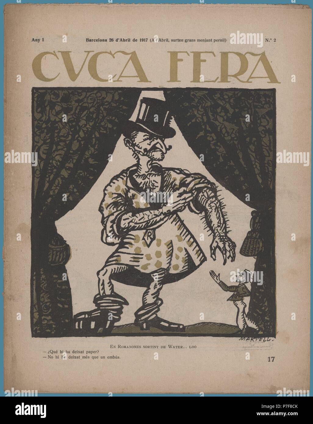 Portada de la revista Cuca Fera, número dos, editada en Barcelona, abril de 1917. Caricatura satírica del conde de Romanones, presidente del gobierno de España. Stock Photo