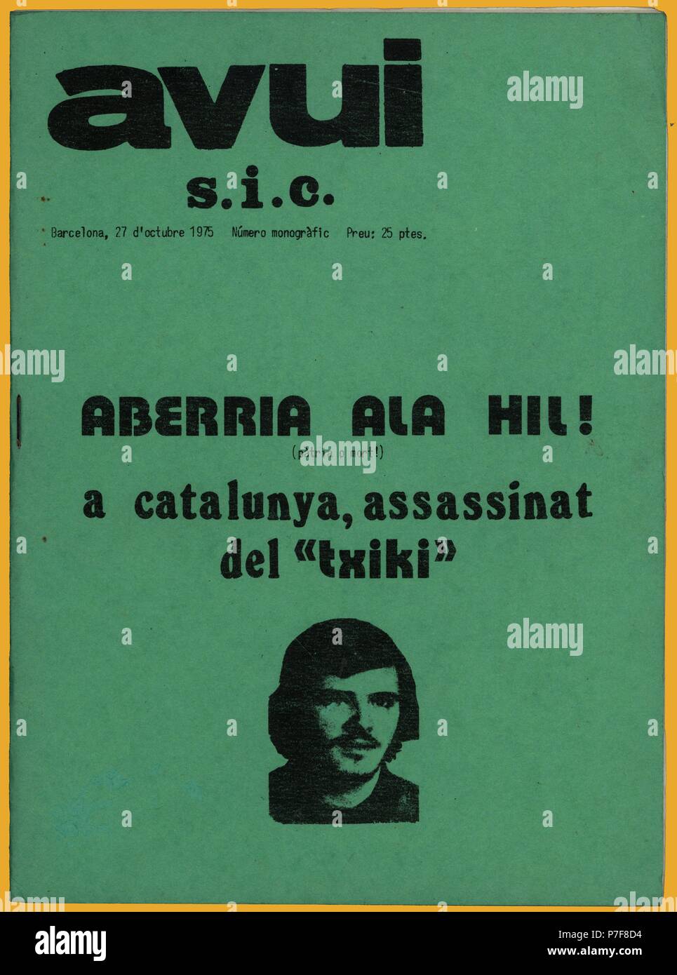 Portada de la revista clandestina Avui, editada por el Servei d'Informació Català. Barcelona, octubre de 1975. Stock Photo