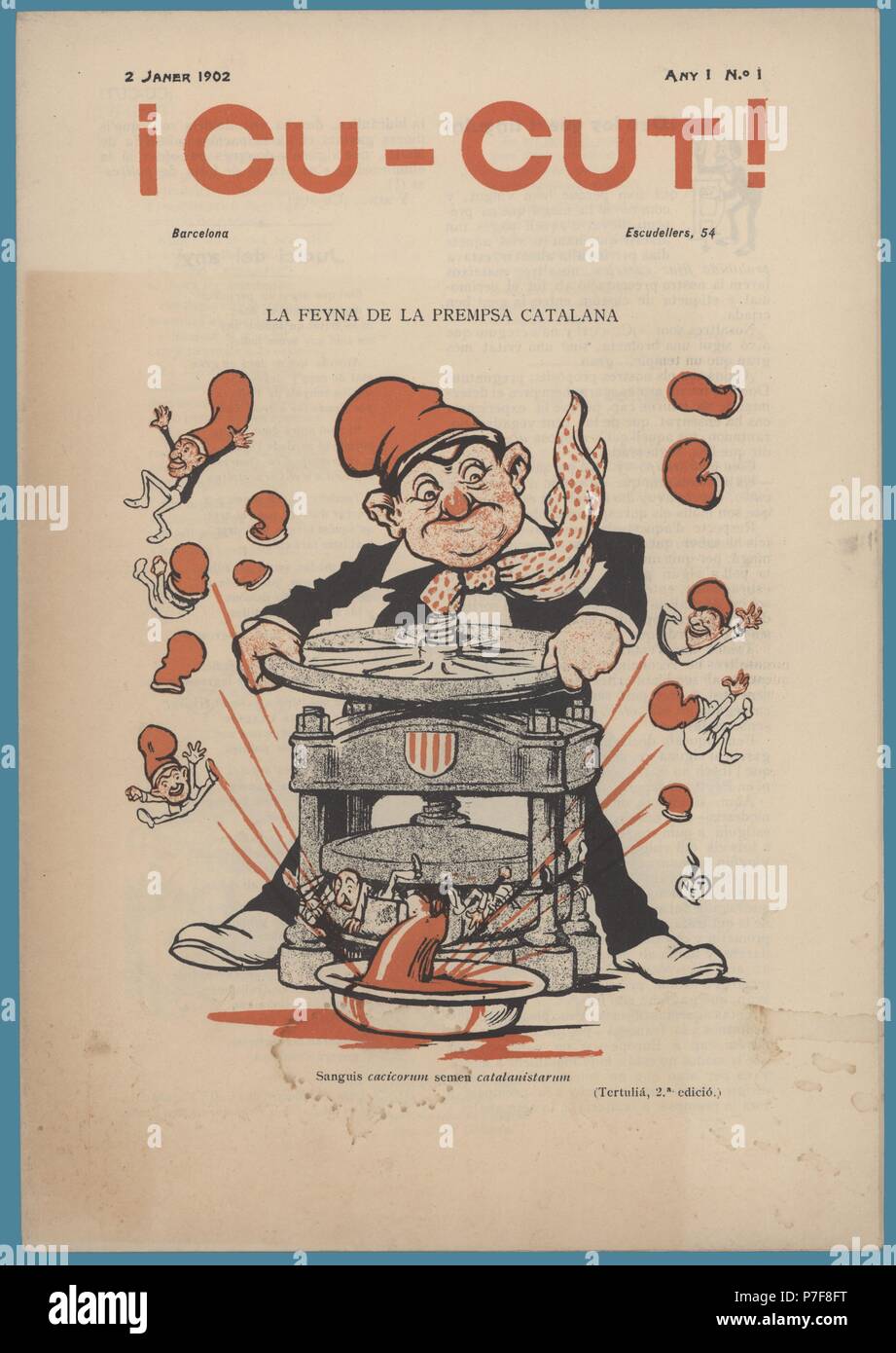 Portada de la revista humorística ¡Cu-Cut!, número uno, año uno, editada en Barcelona, enero de 1902. Stock Photo